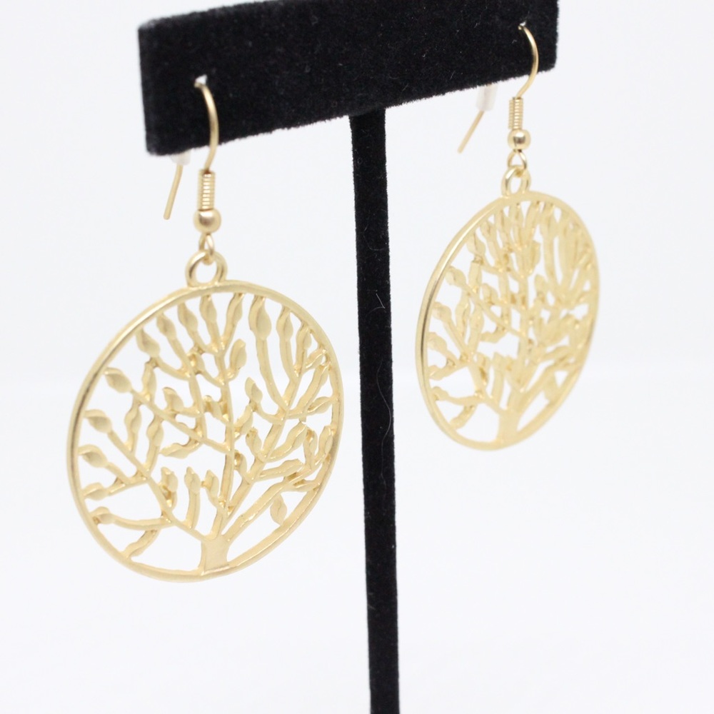 New Gold Tree of Life round earrings